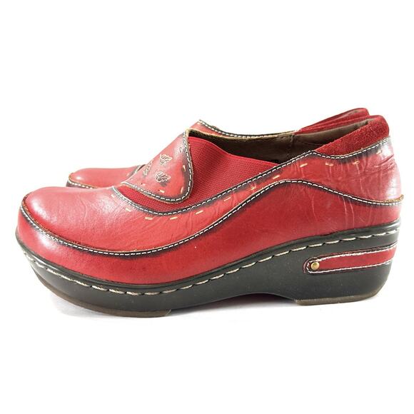 L’Artiste by Spring Step Burbank Red Leather Clogs EU 35 US 5 Floral - Picture 3 of 9